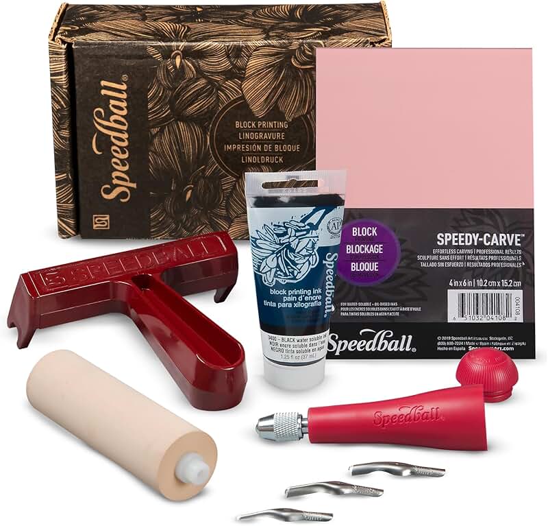 Block Printing Starter Kit with Ink, Brayer, and Tools