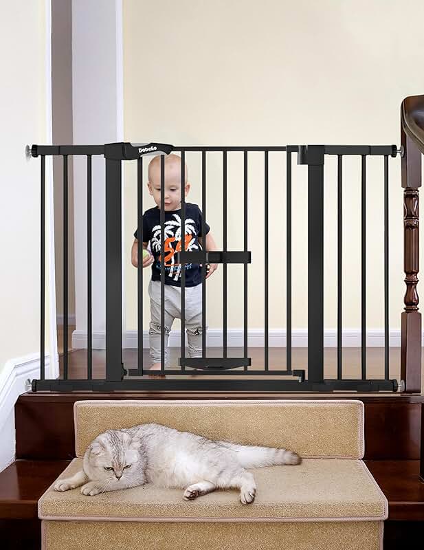 Extra Wide Baby Gate with Cat Door and Auto Close