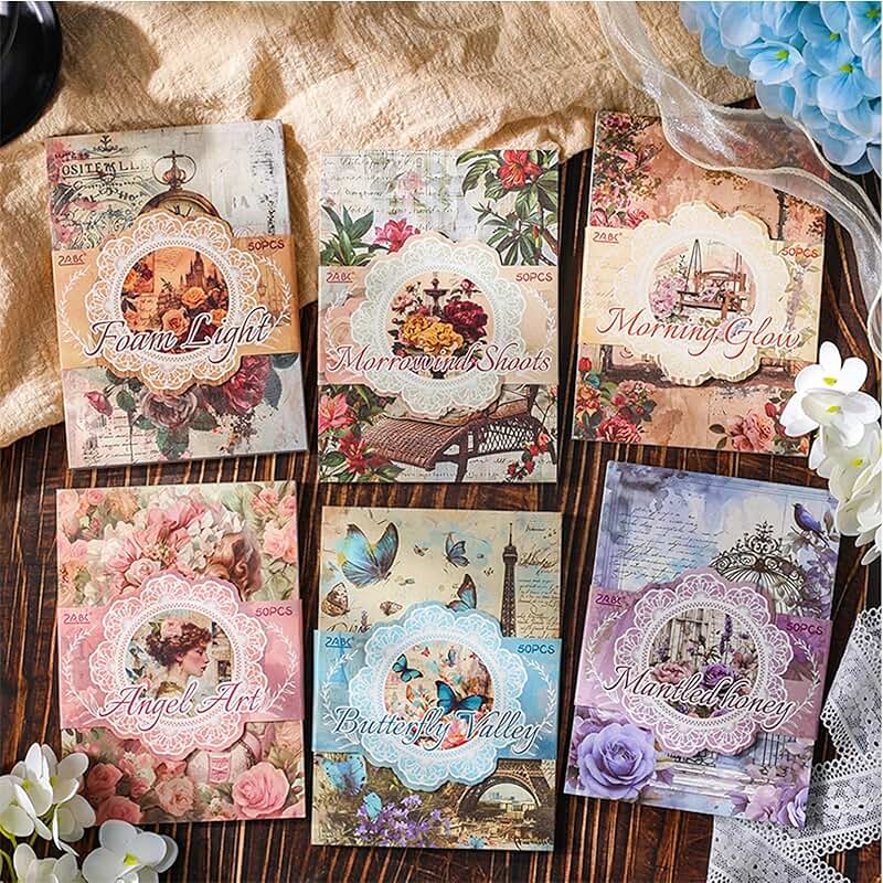 300 Sheets Vintage Floral Scrapbook Paper for Crafts