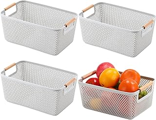 Set of four large grey plastic mesh baskets with handles