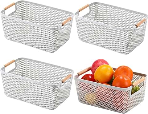 Set of four large grey plastic mesh baskets with handles