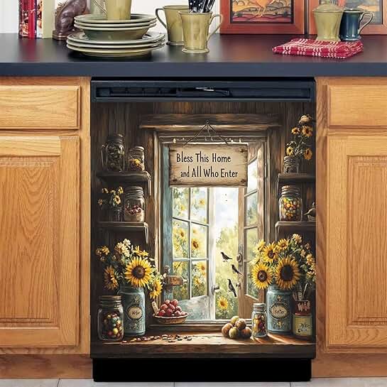 Rustic Wood Derailed Window Kitchen Magnet Cover