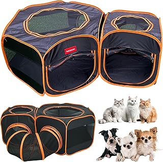 Portable 2-Room Dog and Cat Playpen with Tunnel