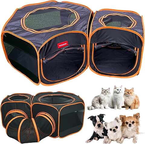 Portable 2-Room Dog and Cat Playpen with Tunnel