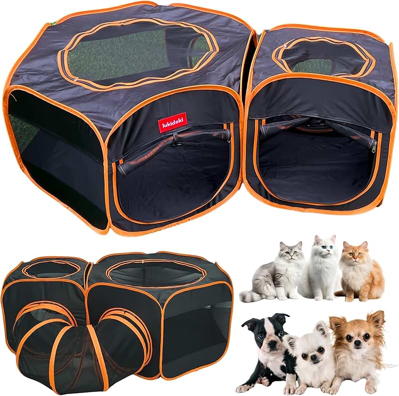 Portable 2-Room Dog and Cat Playpen with Tunnel