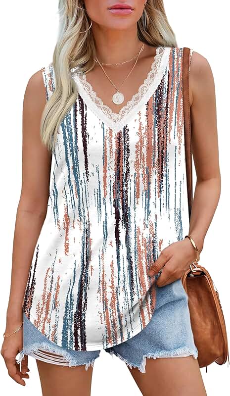 Women's Lace V-Neck Tank Top for Summer and Spring