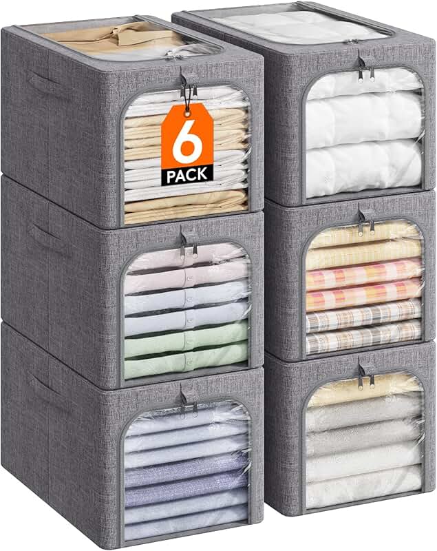 Six Fabric Storage Bins with Metal Frames