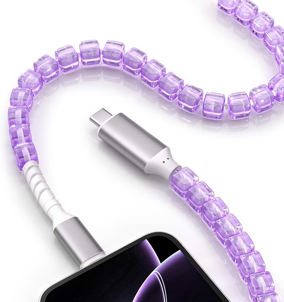 Purple Beaded USB C Fast Charging Cable, 3FT