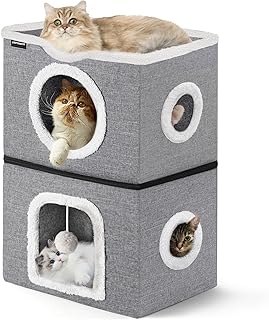 Large 2-Story Cat Bed with Hideaway and Toys
