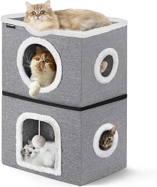 Large 2-Story Cat Bed with Hideaway and Toys