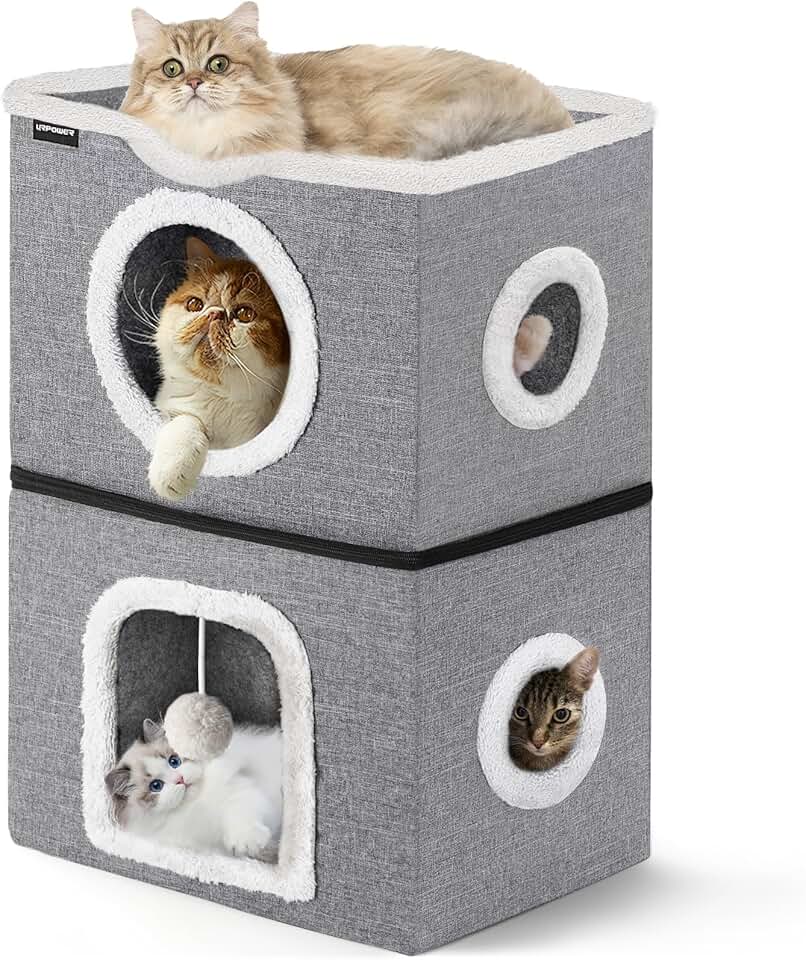 Large 2-Story Cat Bed with Hideaway and Toys