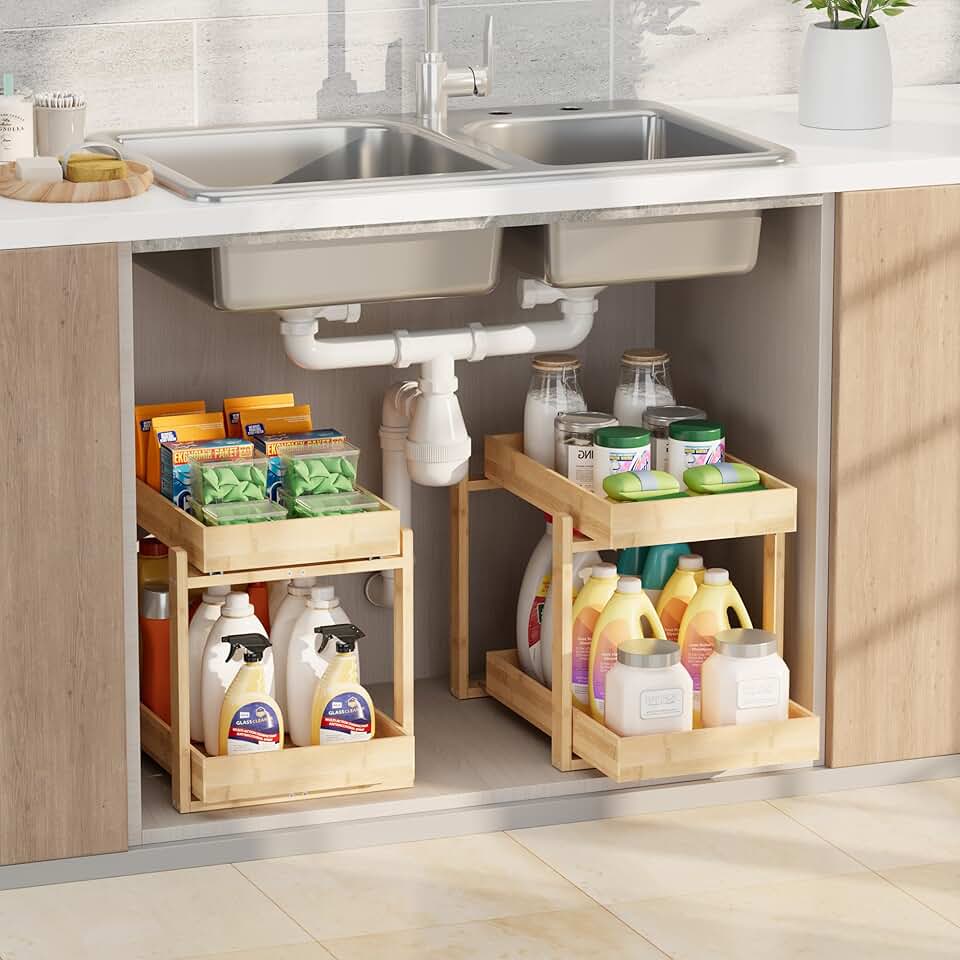 Two Bamboo Under Sink Storage Organizers