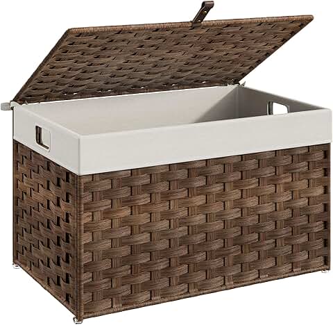 Wicker Storage Basket with Lid, 65L, Handles, Foldable