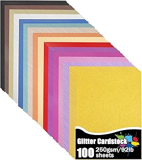 100 Sheets Glitter Cardstock in 15 Colors, 8.3 x 11.7 Inches