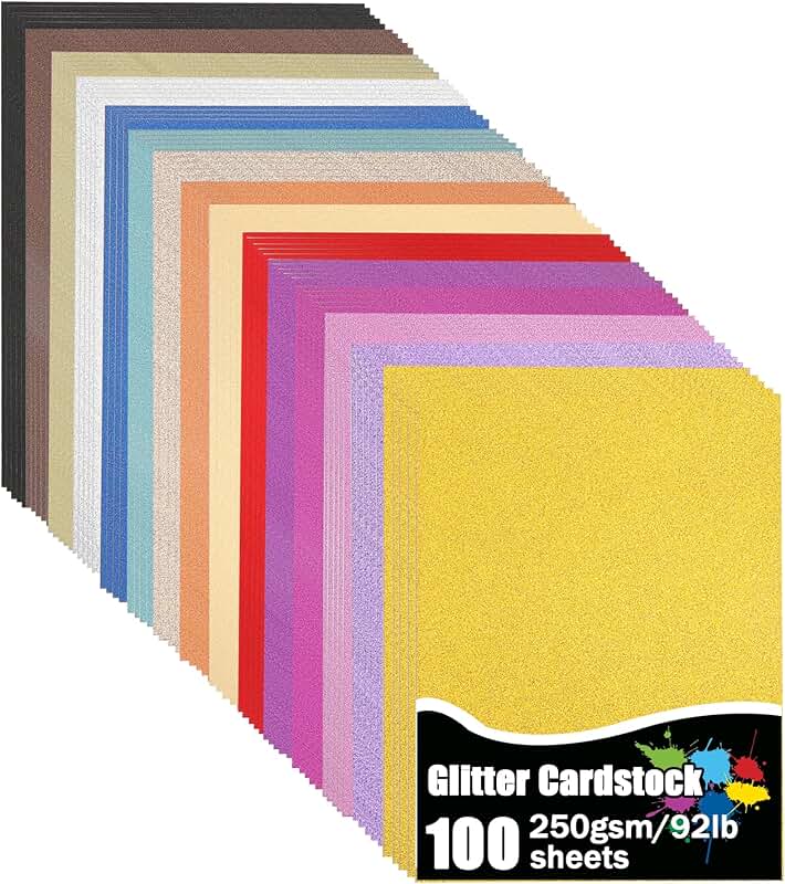 100 Sheets Glitter Cardstock in 15 Colors, 8.3 x 11.7 Inches