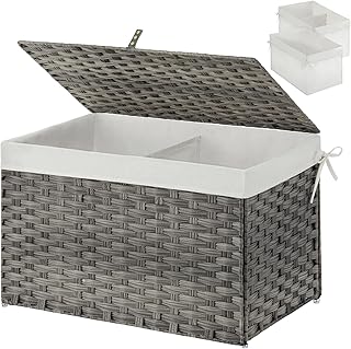 Large Grey Wicker Storage Basket with Lid and Handles