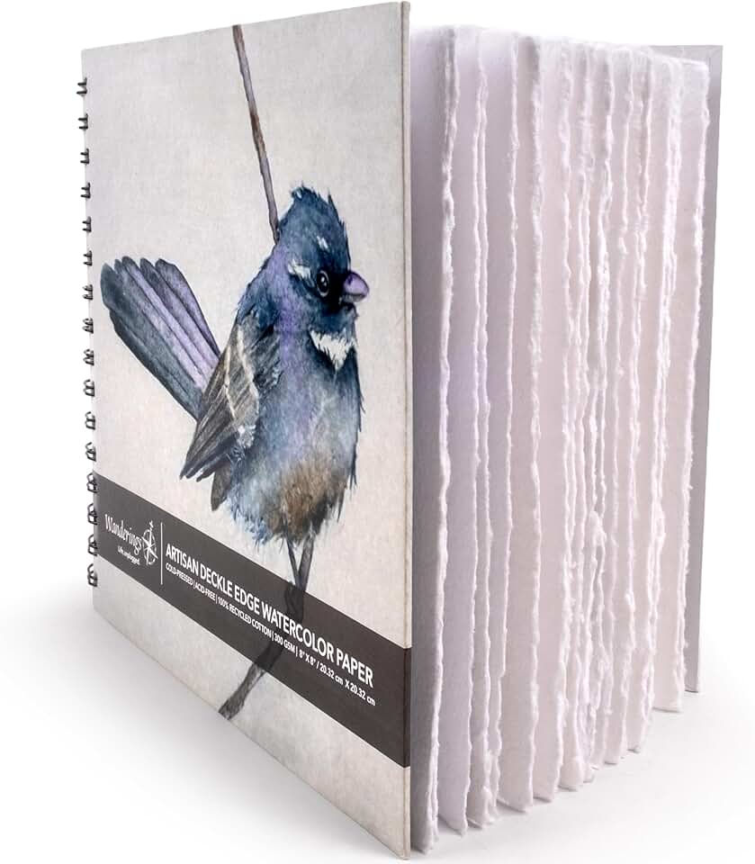 8x8 Watercolor Journal with Handmade Deckle Edge Paper