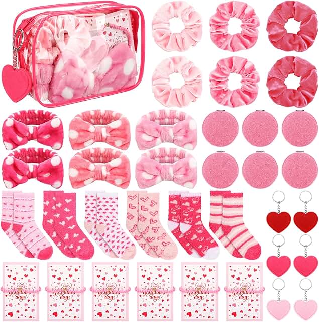 Pink Christmas Gift Set for Women with Socks, Mirrors, and Accessories