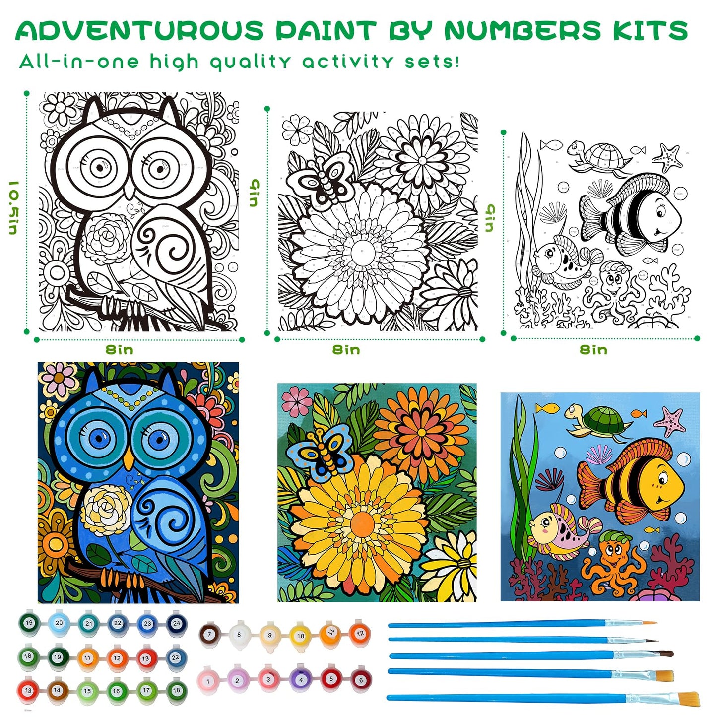 3 Pack Kids Paint by Numbers Sets with Frames