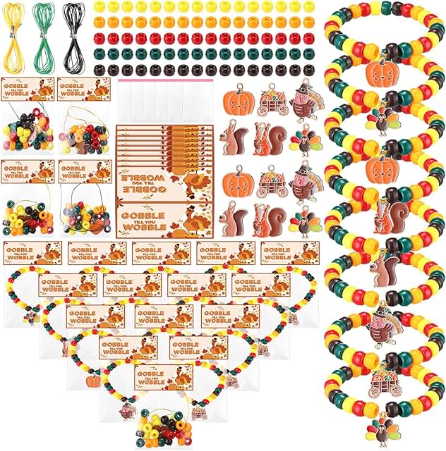 Thanksgiving Fall Beads Bracelet Craft Kit with Cards and Bags