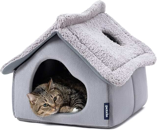 Large Indoor Cat House with Removable Foam and Washable Mat