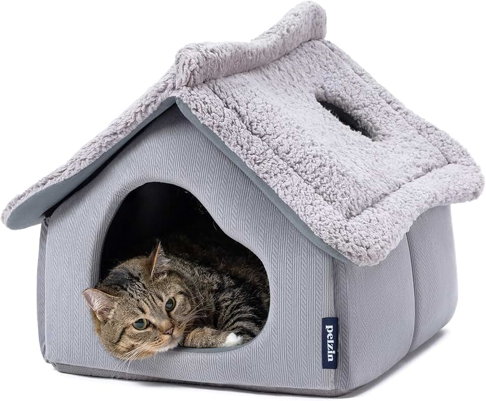 Large Indoor Cat House with Removable Foam and Washable Mat