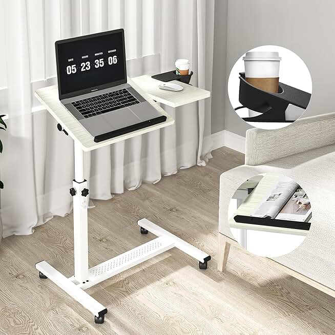 Height Adjustable Rolling Laptop Stand with Tilting Desktops