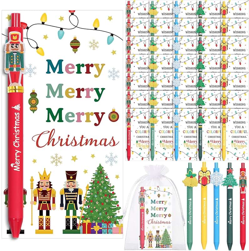 Christmas gift set with pens, cards, and accessories