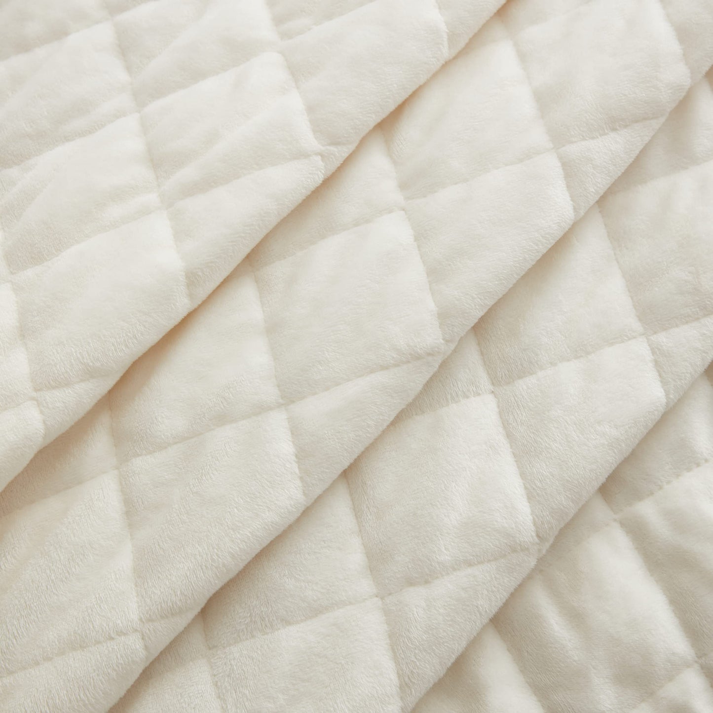 Quilt Sets Velvet with Trim Bedspread Cover Soft and Luxurious Oversized All Season Bedding with Pillow Shams, Queen Pack of 4), Ivory
