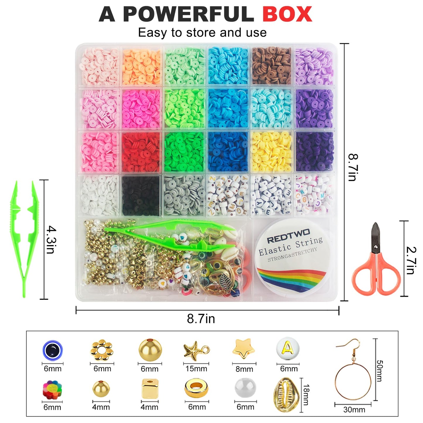 Clay Beads Bracelet Making Kit with Charms and Elastic Strings