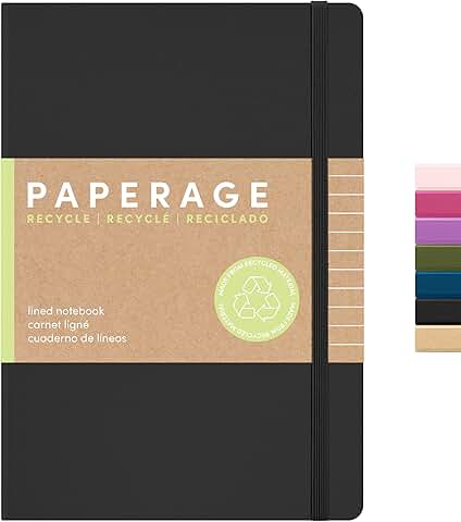 Recycled Lined Journal Notebook, 160 Pages, Black, Medium