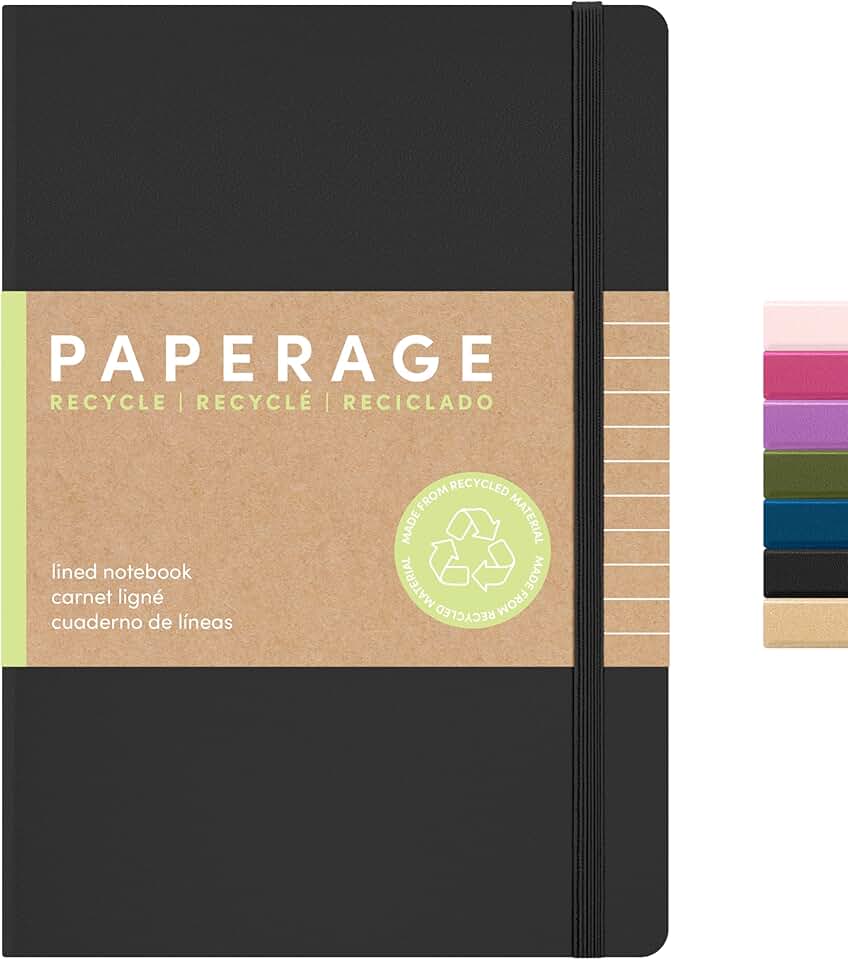 Recycled Lined Journal Notebook, 160 Pages, Black, Medium