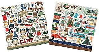 Camping Scrapbook Stickers Set with Camper and Cabin Designs
