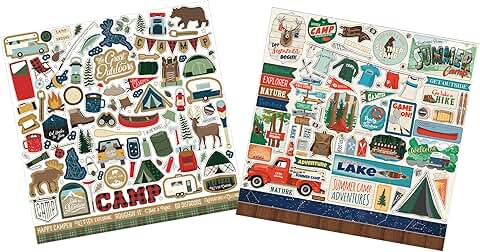 Camping Scrapbook Stickers Set with Camper and Cabin Designs