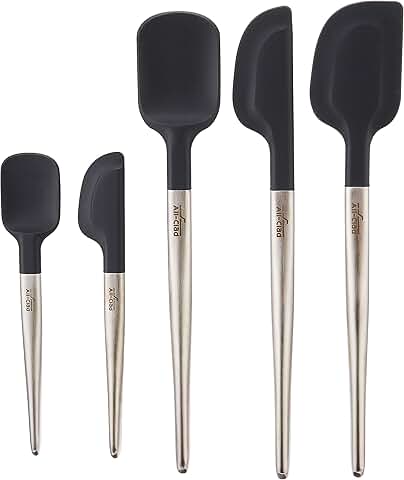 Set of five black silicone kitchen tools