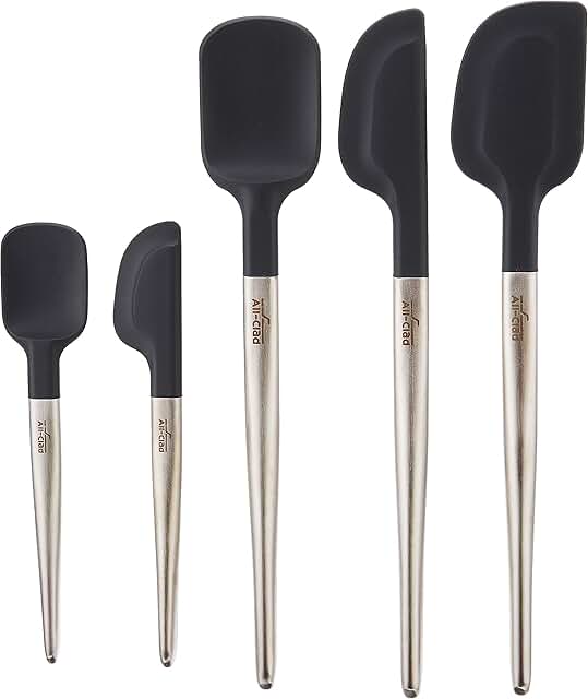 Set of five black silicone kitchen tools