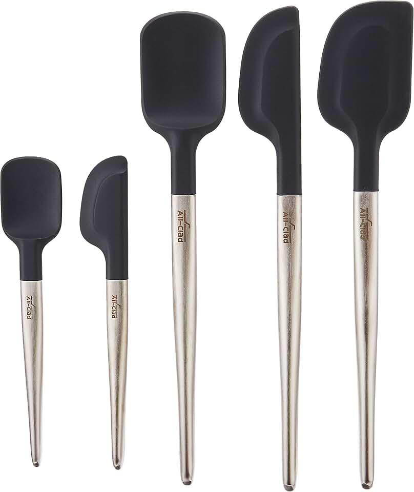 Set of five black silicone kitchen tools