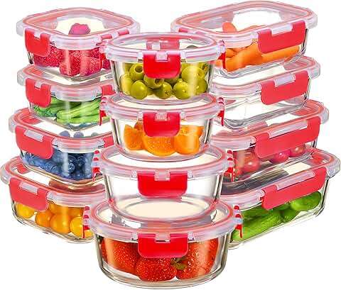 24 Piece Leak Proof Glass Food Storage Containers