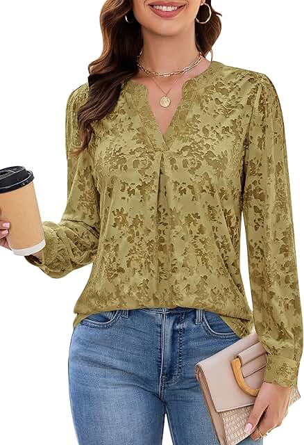 Women's Casual Long Sleeve V-Neck Blouses