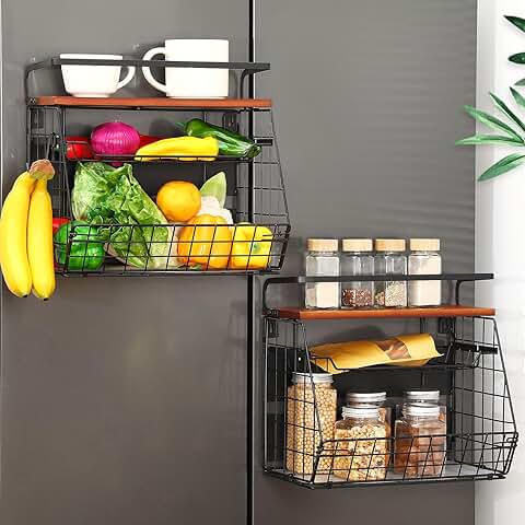 Magnetic 3-Tier Kitchen Storage Shelf with Wood Lid