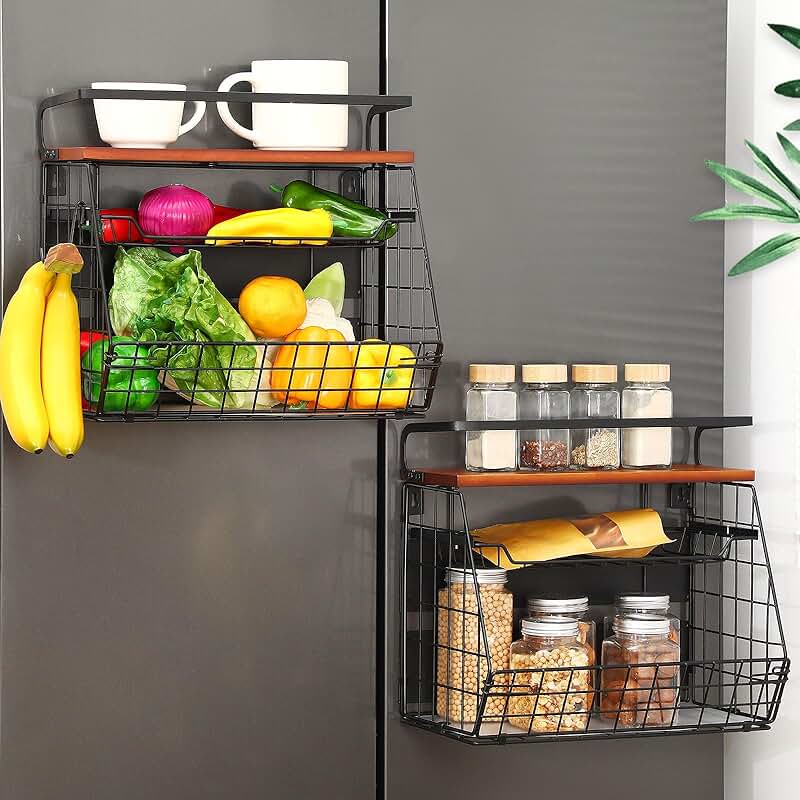 Magnetic 3-Tier Kitchen Storage Shelf with Wood Lid