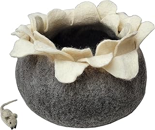 Handmade Wool Cat Cave Bed with Toy