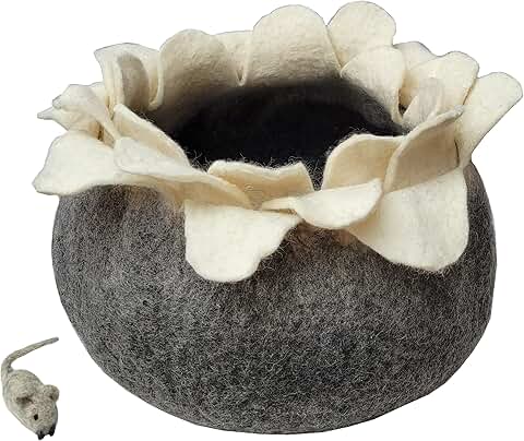 Handmade Wool Cat Cave Bed with Toy
