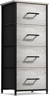 Nightstand with 4 faux wood drawers and fabric bins