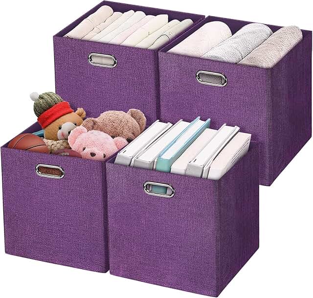 Foldable Storage Boxes, 4 Pack, 28cm, Purple