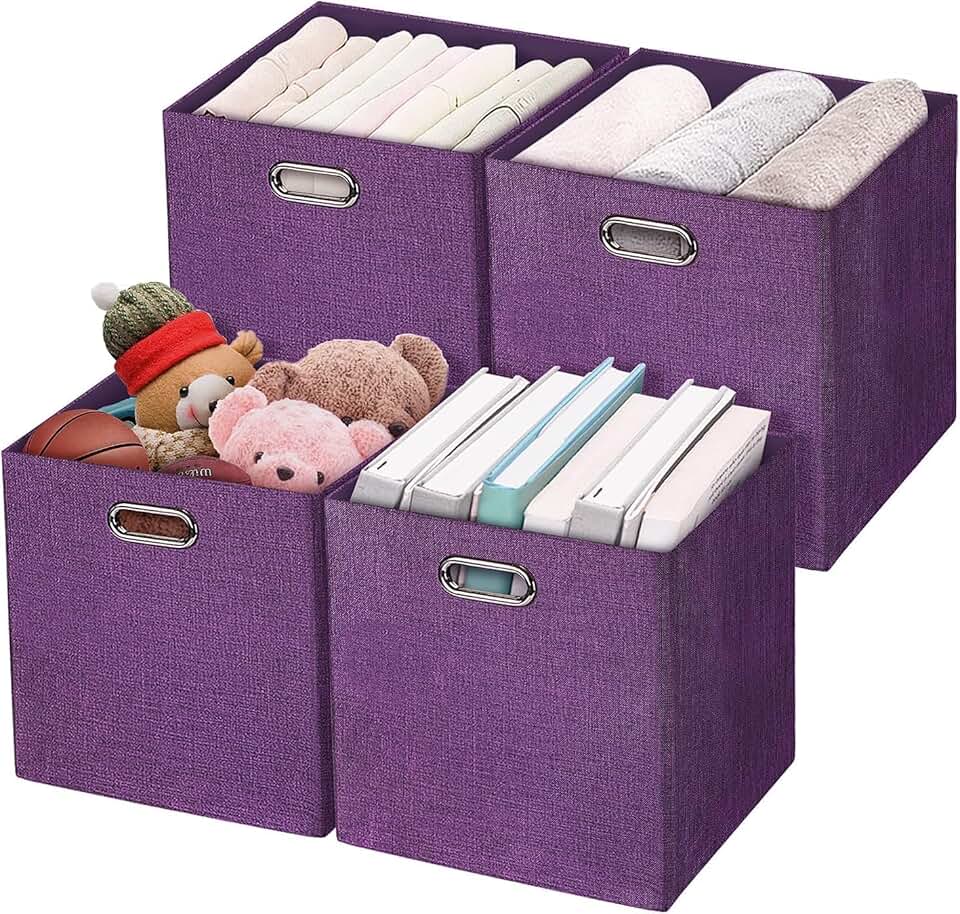 Foldable Storage Boxes, 4 Pack, 28cm, Purple