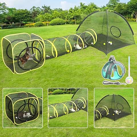 Outdoor Cat Playhouse with Tunnel and Accessories