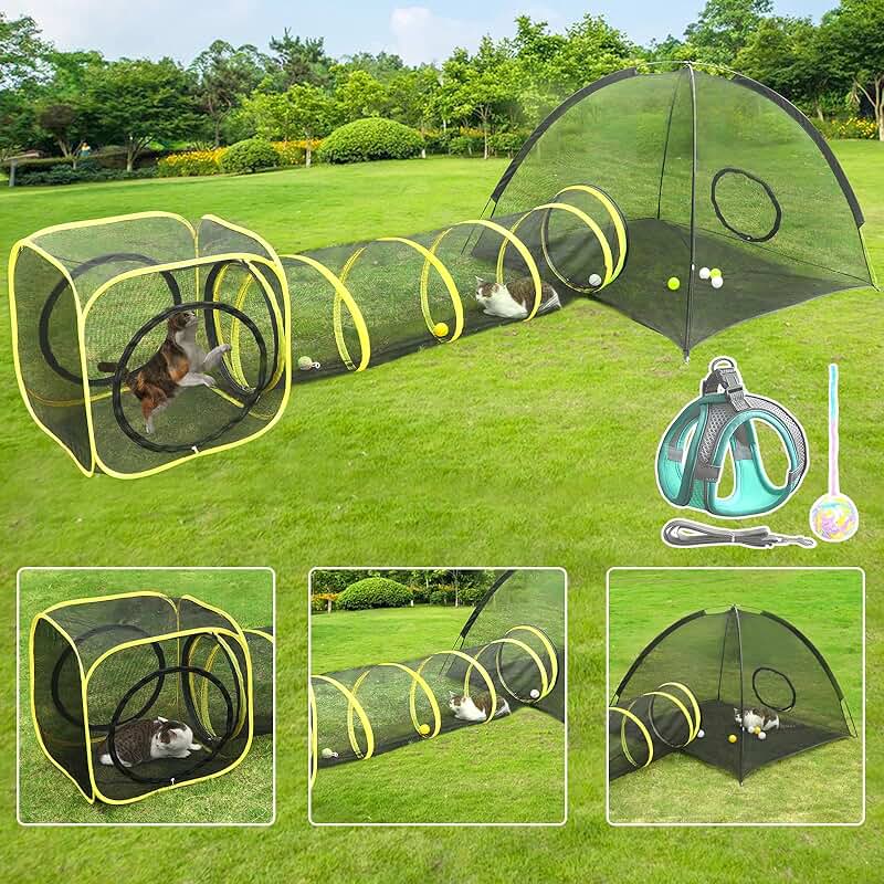 Outdoor Cat Playhouse with Tunnel and Accessories