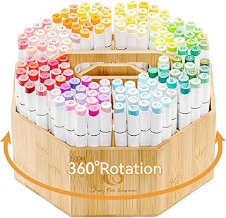 Rotating Bamboo Marker Organizer with 8 Compartments