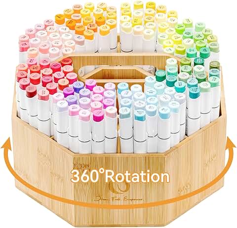 Rotating Bamboo Marker Organizer with 8 Compartments